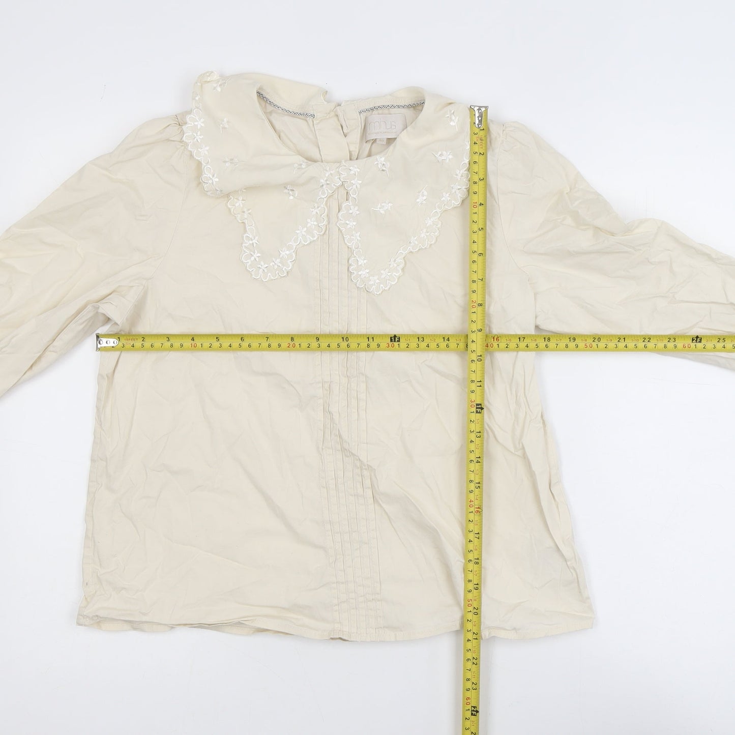 Minus Women’s Beige Embroidered Collar Long Sleeve Cotton Blouse Size 12