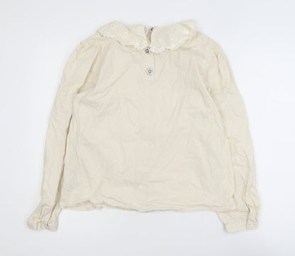 Minus Women’s Beige Embroidered Collar Long Sleeve Cotton Blouse Size 12