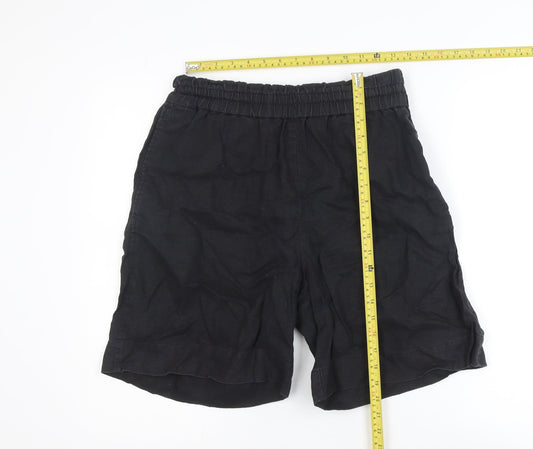 COS Men's Black Linen Elastic Waist Shorts M Relaxed Fit