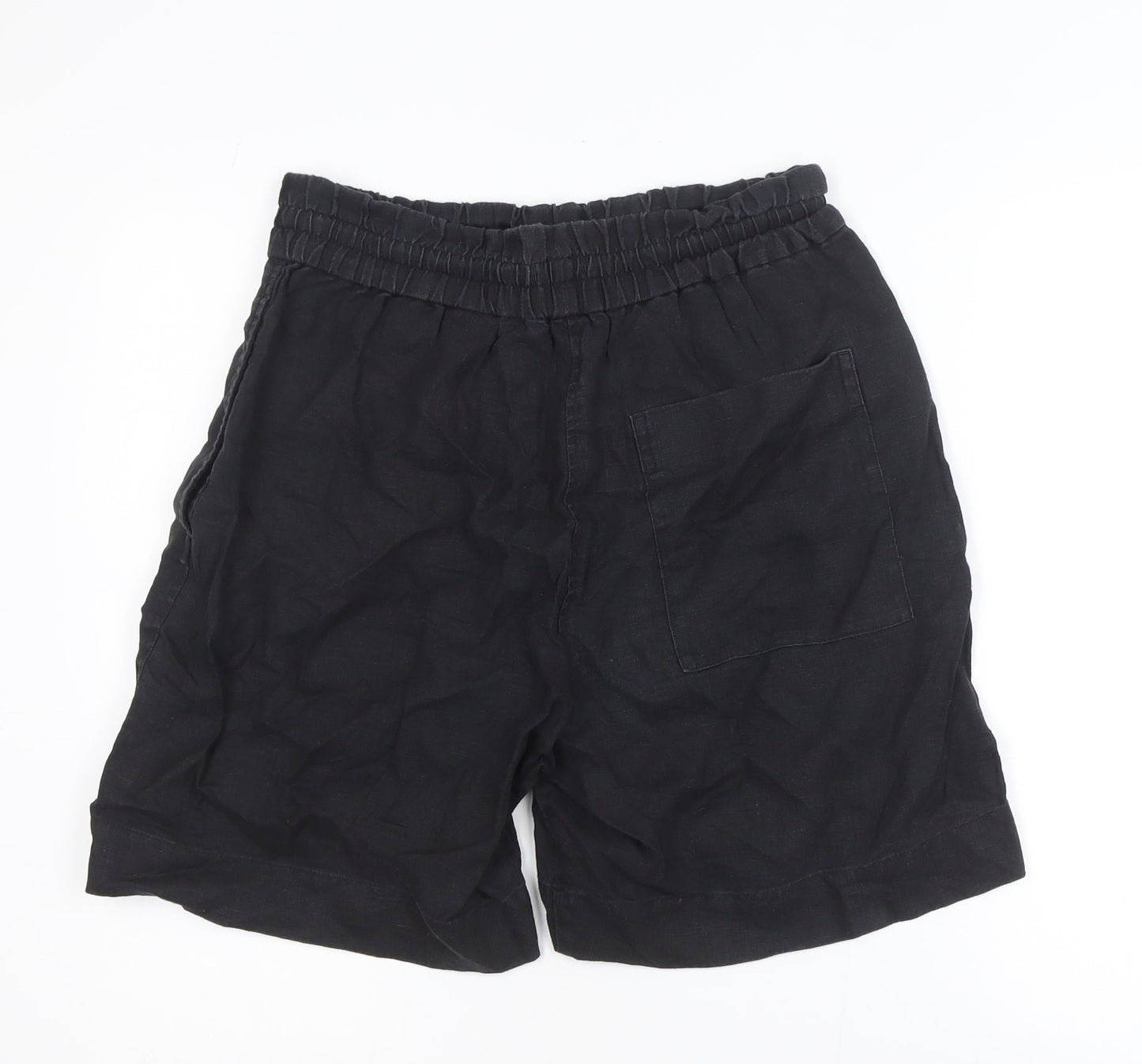 COS Men's Black Linen Elastic Waist Shorts M Relaxed Fit
