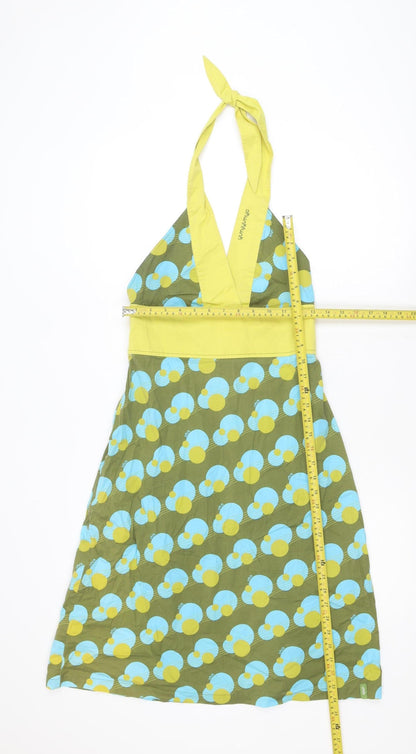Skunkfunk Women Green Geometric Halter Cotton Blend Knee Dress Size 10