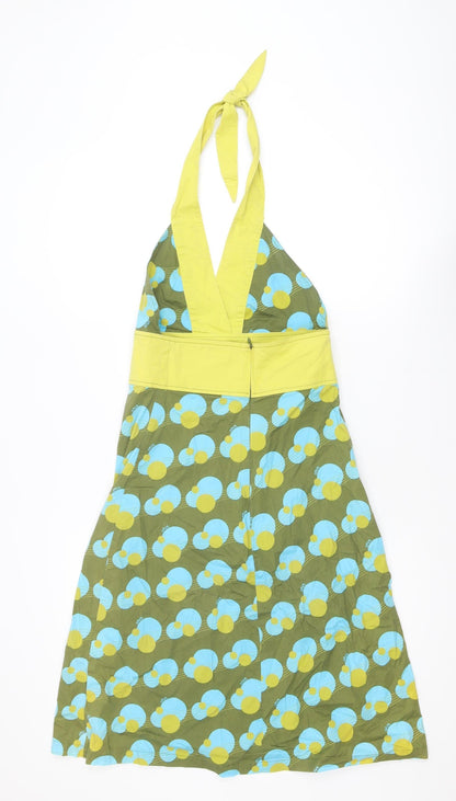 Skunkfunk Women Green Geometric Halter Cotton Blend Knee Dress Size 10