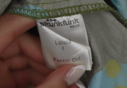 Skunkfunk Women Green Geometric Halter Cotton Blend Knee Dress Size 10