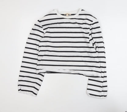 H&M Women’s White Black Striped Long Sleeve Cotton T-Shirt Size S