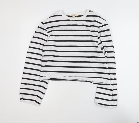 H&M Women’s White Black Striped Long Sleeve Cotton T-Shirt Size S