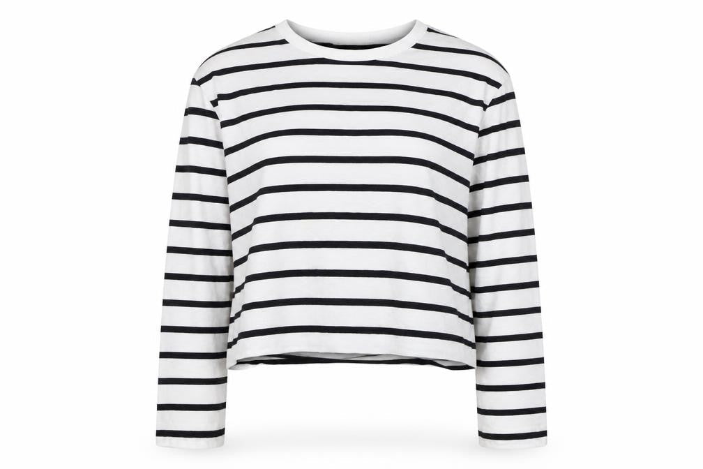 H&M Women’s White Black Striped Long Sleeve Cotton T-Shirt Size S