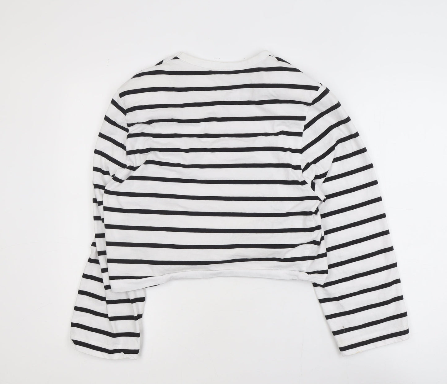 H&M Women’s White Black Striped Long Sleeve Cotton T-Shirt Size S