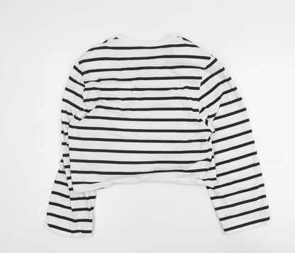 H&M Women’s White Black Striped Long Sleeve Cotton T-Shirt Size S