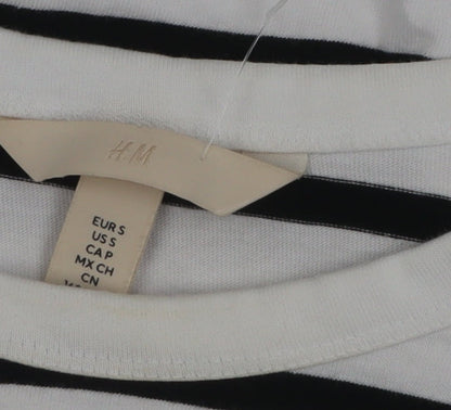 H&M Women’s White Black Striped Long Sleeve Cotton T-Shirt Size S