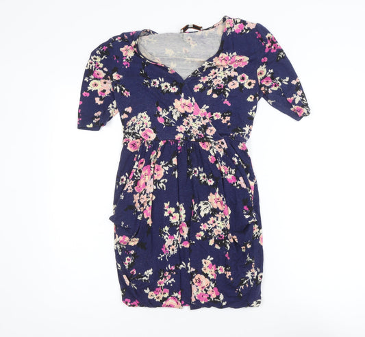 Billie & Blossom Women's Blue Floral V-Neck Wrap Dress Size 8