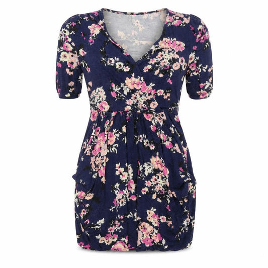 Billie & Blossom Women's Blue Floral V-Neck Wrap Dress Size 8