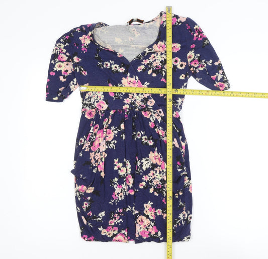 Billie & Blossom Women's Blue Floral V-Neck Wrap Dress Size 8