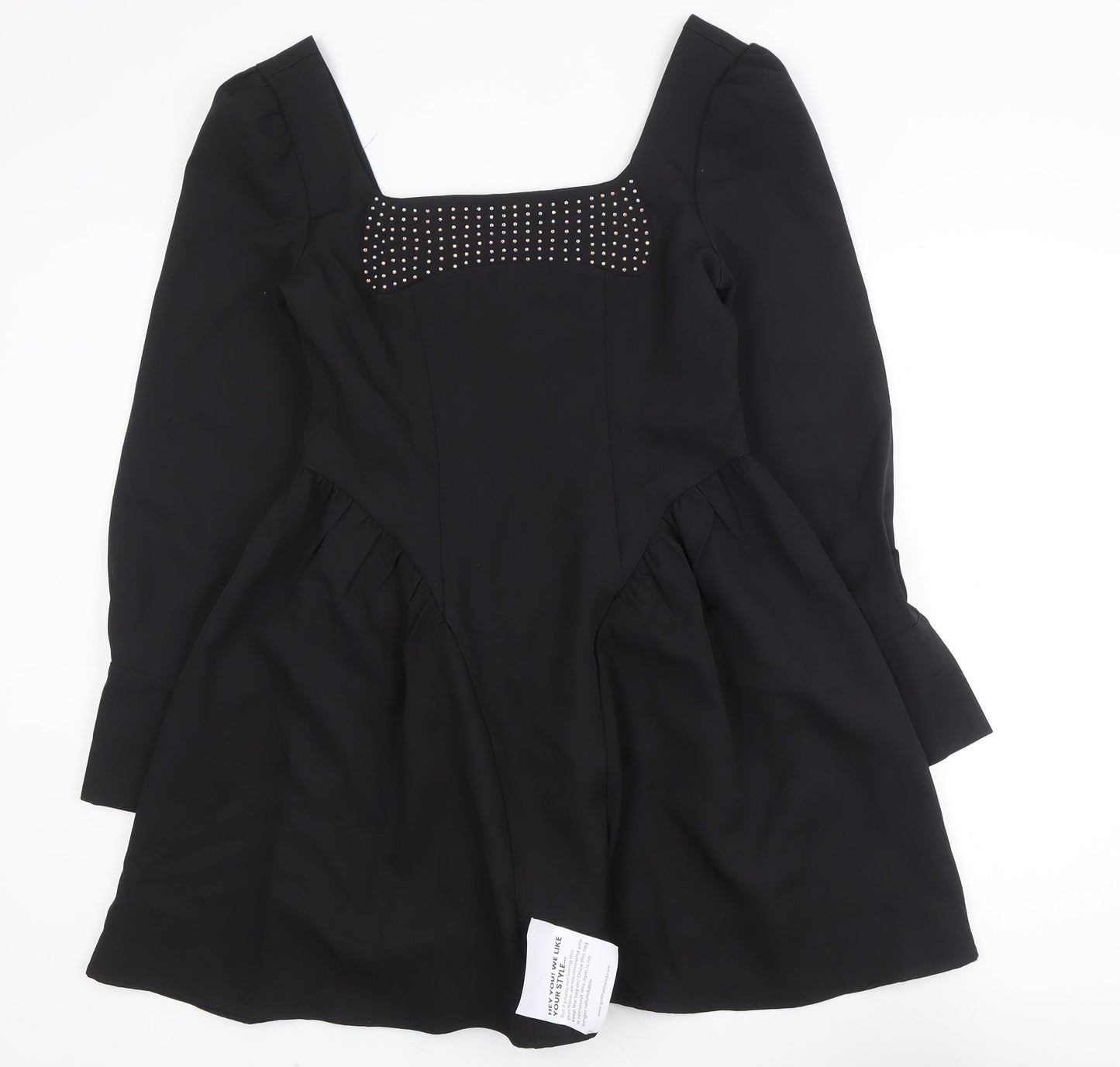 ALLYSON Women Black Rhinestone Fit & Flare Short Dress M