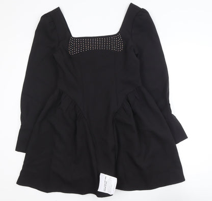 ALLYSON Women Black Rhinestone Fit & Flare Short Dress M