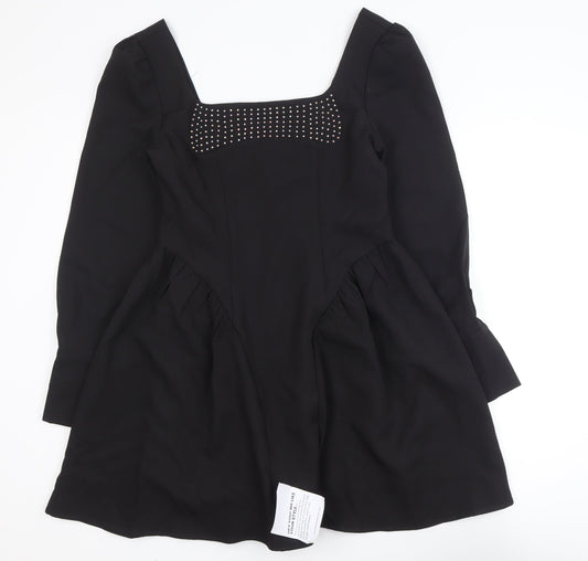 ALLYSON Women Black Rhinestone Fit & Flare Short Dress M