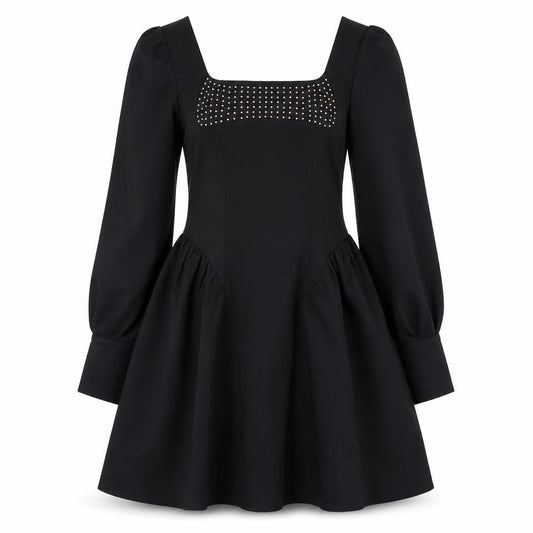 ALLYSON Women Black Rhinestone Fit & Flare Short Dress M