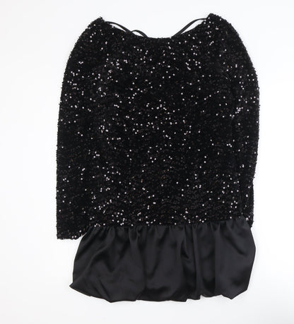 Kate & Pippa Women’s Black Sequin Shift Short Dress Size M Party