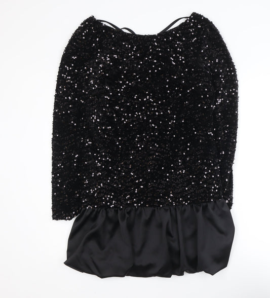 Kate & Pippa Women’s Black Sequin Shift Short Dress Size M Party