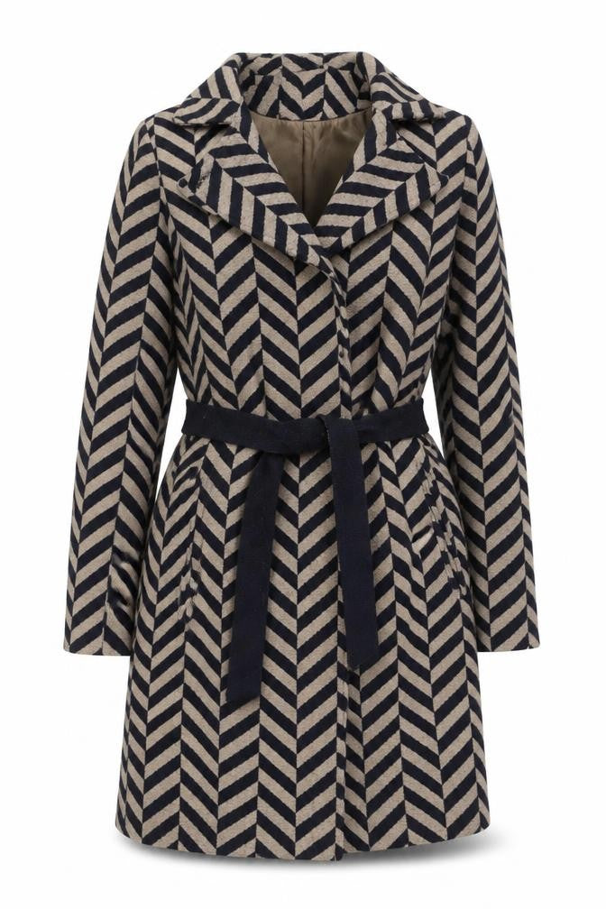 Minus Women’s Beige & Navy Wool Blend Belted Trench Coat Size 8