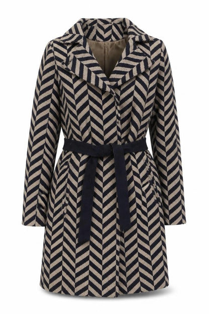 Minus Women’s Beige & Navy Wool Blend Belted Trench Coat Size 8