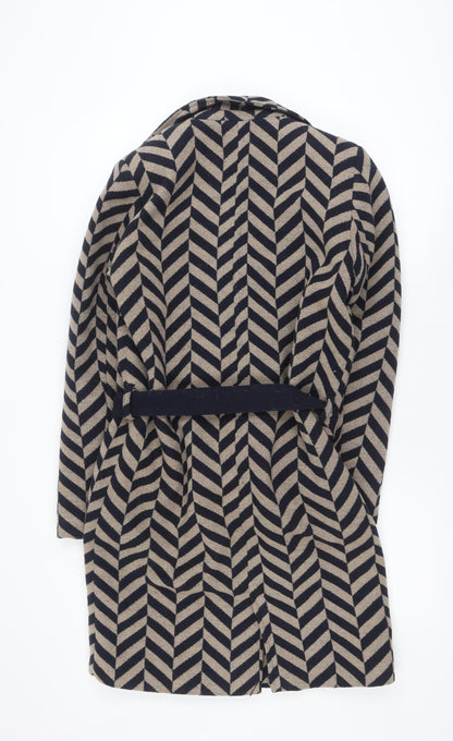 Minus Women’s Beige & Navy Wool Blend Belted Trench Coat Size 8