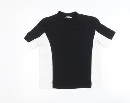 Zara Women Black White Colourblock Mock Neck Short Sleeve T-Shirt S