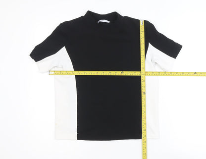 Zara Women Black White Colourblock Mock Neck Short Sleeve T-Shirt S