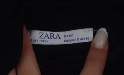 Zara Women Black White Colourblock Mock Neck Short Sleeve T-Shirt S