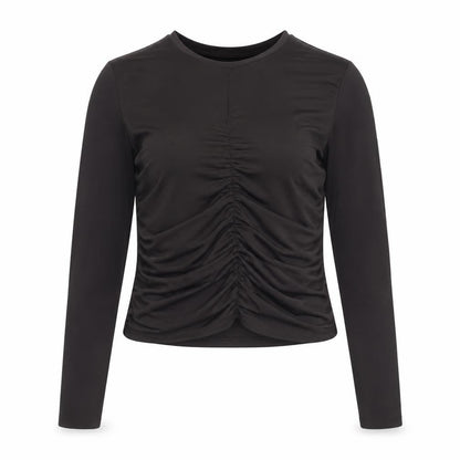 H&M Women Brown Ruched Long Sleeve Jersey Top Size 16