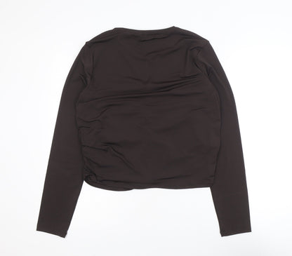 H&M Women Brown Ruched Long Sleeve Jersey Top Size 16