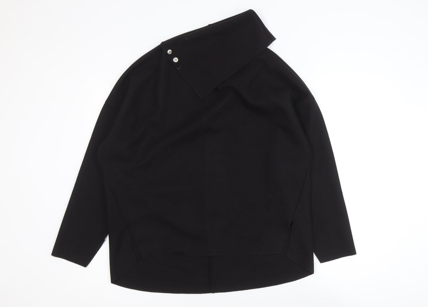 Zara Women Black Asymmetrical Collar Pullover Jumper Size 10
