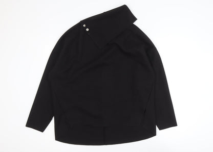 Zara Women Black Asymmetrical Collar Pullover Jumper Size 10