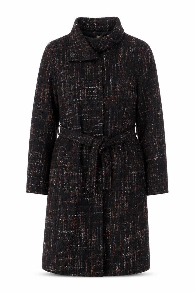 Pistachio Women’s Black Tweed Belted Overcoat Size 10/12