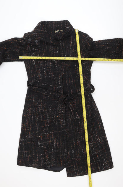 Pistachio Women’s Black Tweed Belted Overcoat Size 10/12