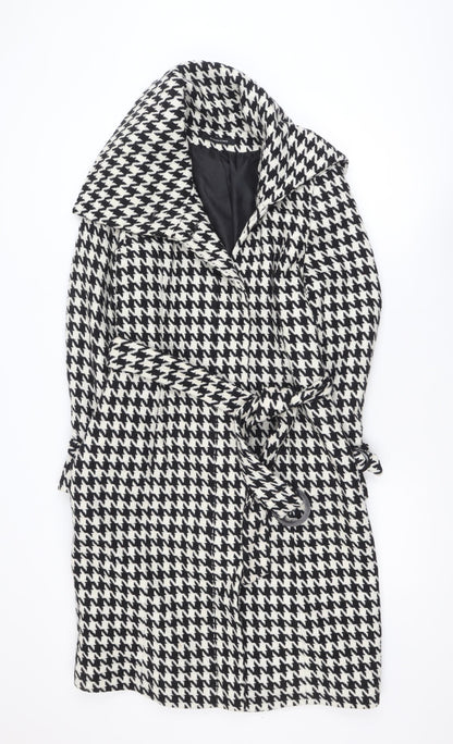 Dunnes Stores Women's Black Houndstooth Belted Wool Trench Coat Size 12