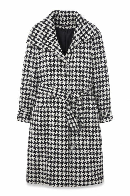 Dunnes Women's Black Houndstooth Belted Wool Trench Coat Size 12