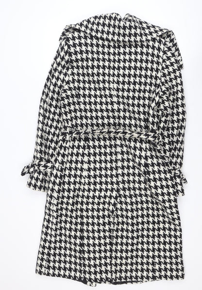 Dunnes Stores Women's Black Houndstooth Belted Wool Trench Coat Size 12