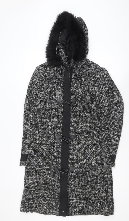 Marks and Spencer Per Una Women's Black Tweed Hooded Duffle Coat Size S