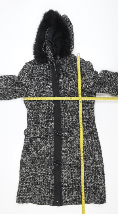 Marks and Spencer Per Una Women's Black Tweed Hooded Duffle Coat Size S