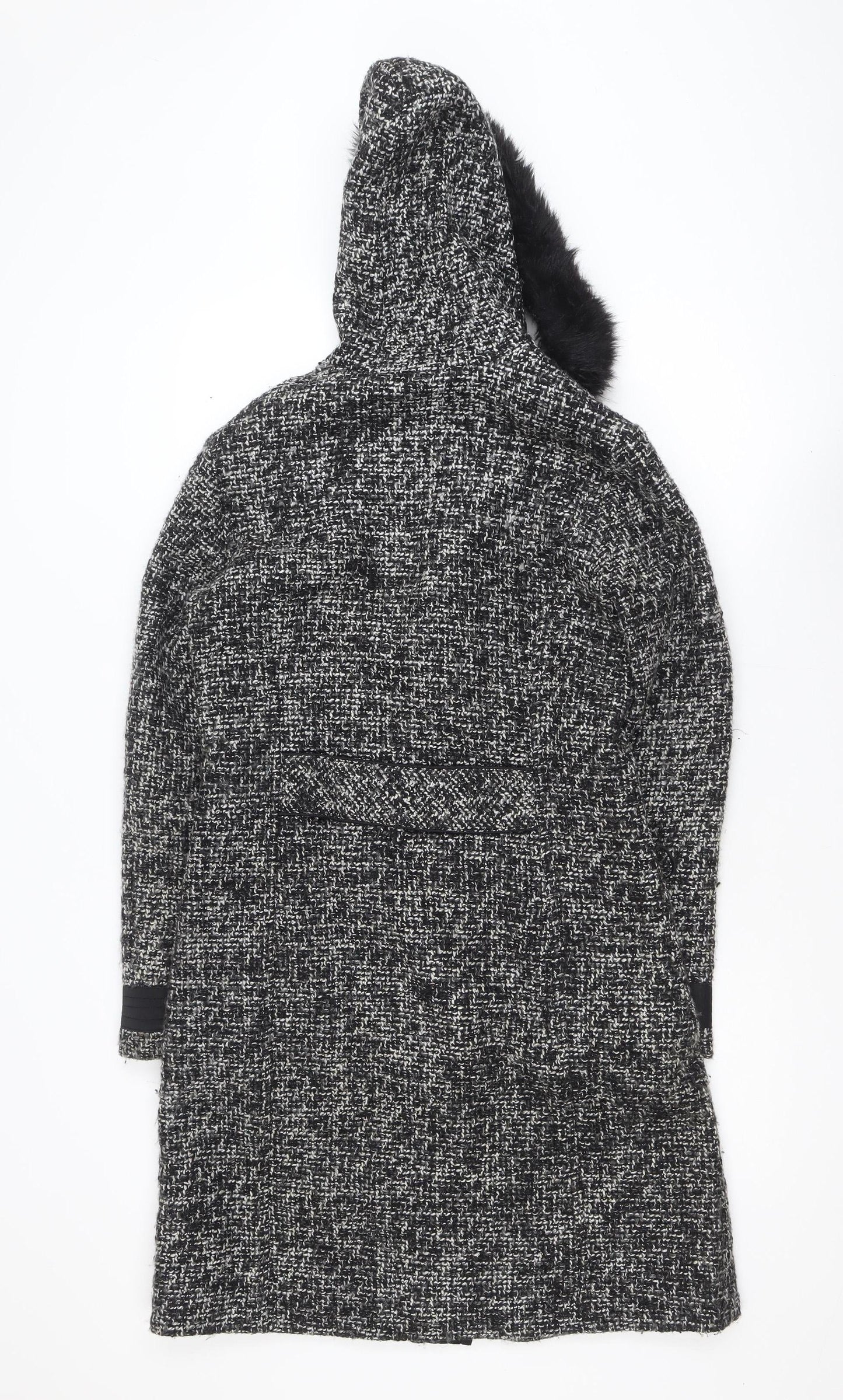 Marks and Spencer Per Una Women's Black Tweed Hooded Duffle Coat Size S