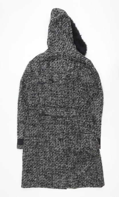 Marks and Spencer Per Una Women's Black Tweed Hooded Duffle Coat Size S