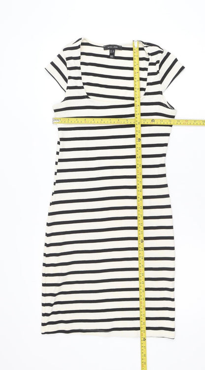 New Look Women Black White Striped Bodycon Dress Size 12
