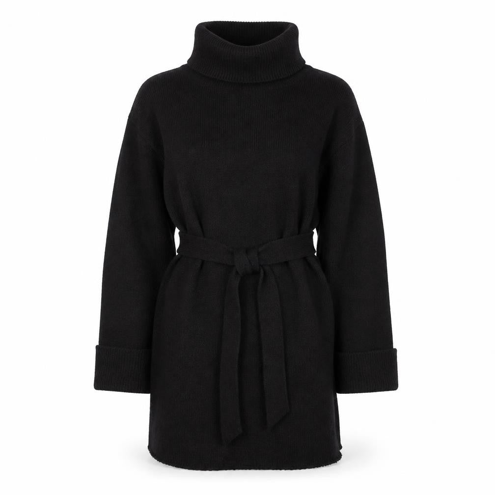 VILA Women Black Knit Belted Mid-Length Coatigan XS