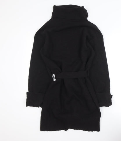 Vila Women Black Knit Belted Mid-Length Coatigan XS