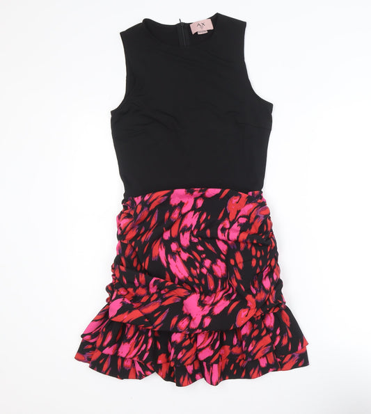 AX Paris Womens Black Pink Red Ruched Ruffle Bodycon Dress Size 10