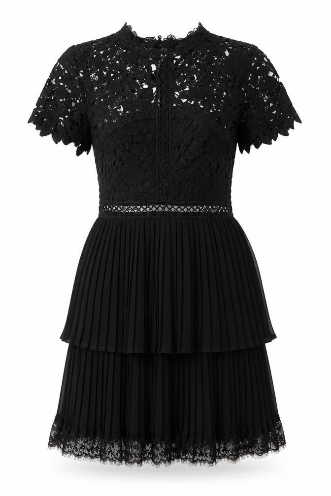 AX Paris Women’s Black Lace Pleated A-Line Short Dress Size 10