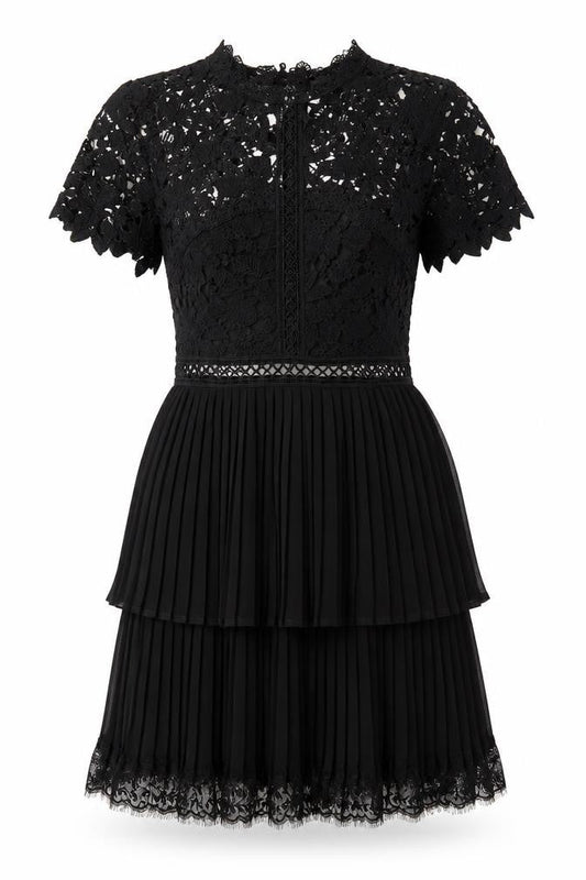 AX Paris Women’s Black Lace Pleated A-Line Short Dress Size 10