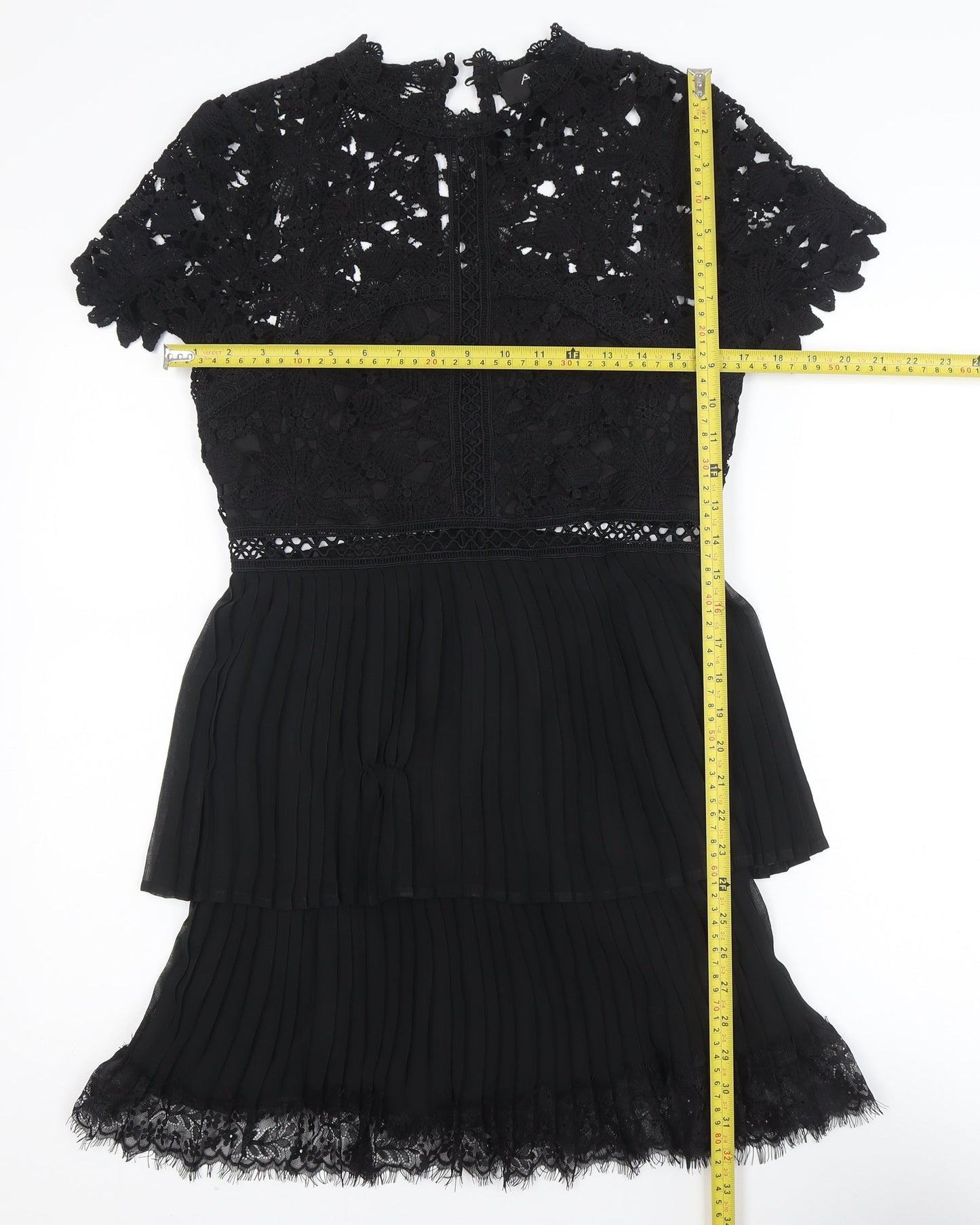 AX Paris Women’s Black Lace Pleated A-Line Short Dress Size 10