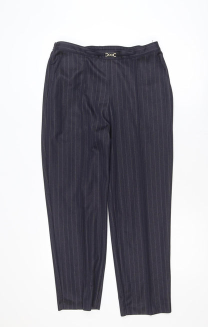 Marks and Spencer Women Black Pinstripe Trousers UK 14 Short