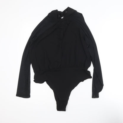 Boohoo Women’s Black High Neck Tie Wrap Bodysuit Blouse Size 14